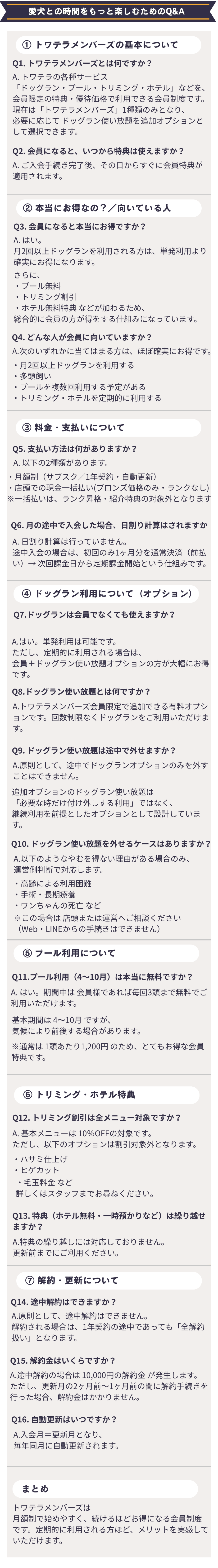トワテラメンバー会員制度のFAQ